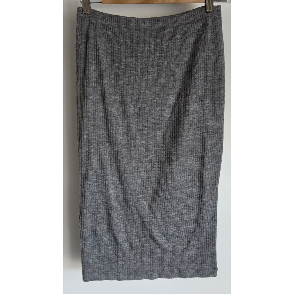 One by One Teaspoon Grey Ribbed Skirt Midi Women Stretch Knit Pencil Straight